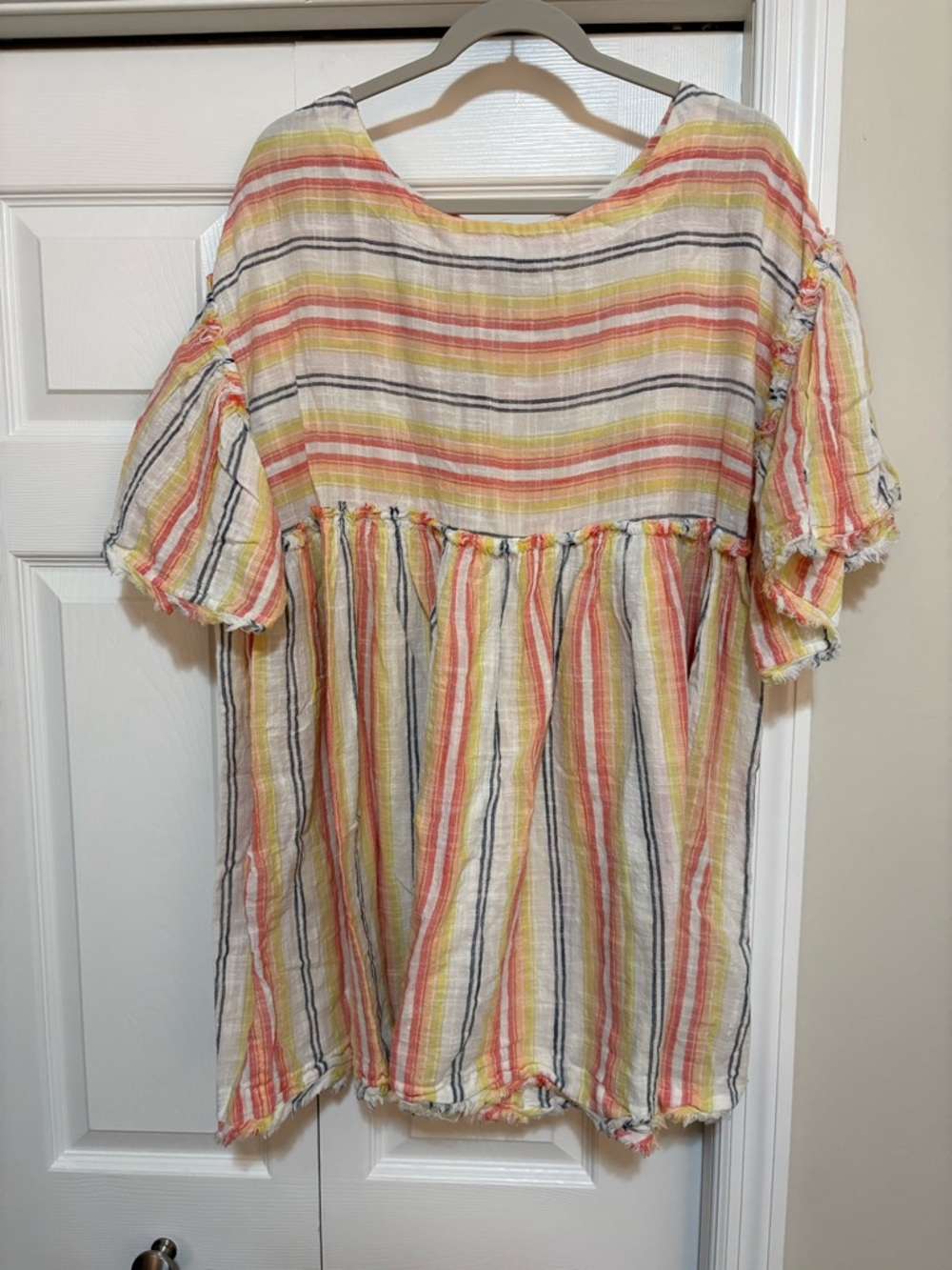 Free People Striped Mini Dress in White, Yellow, Pink, Navy